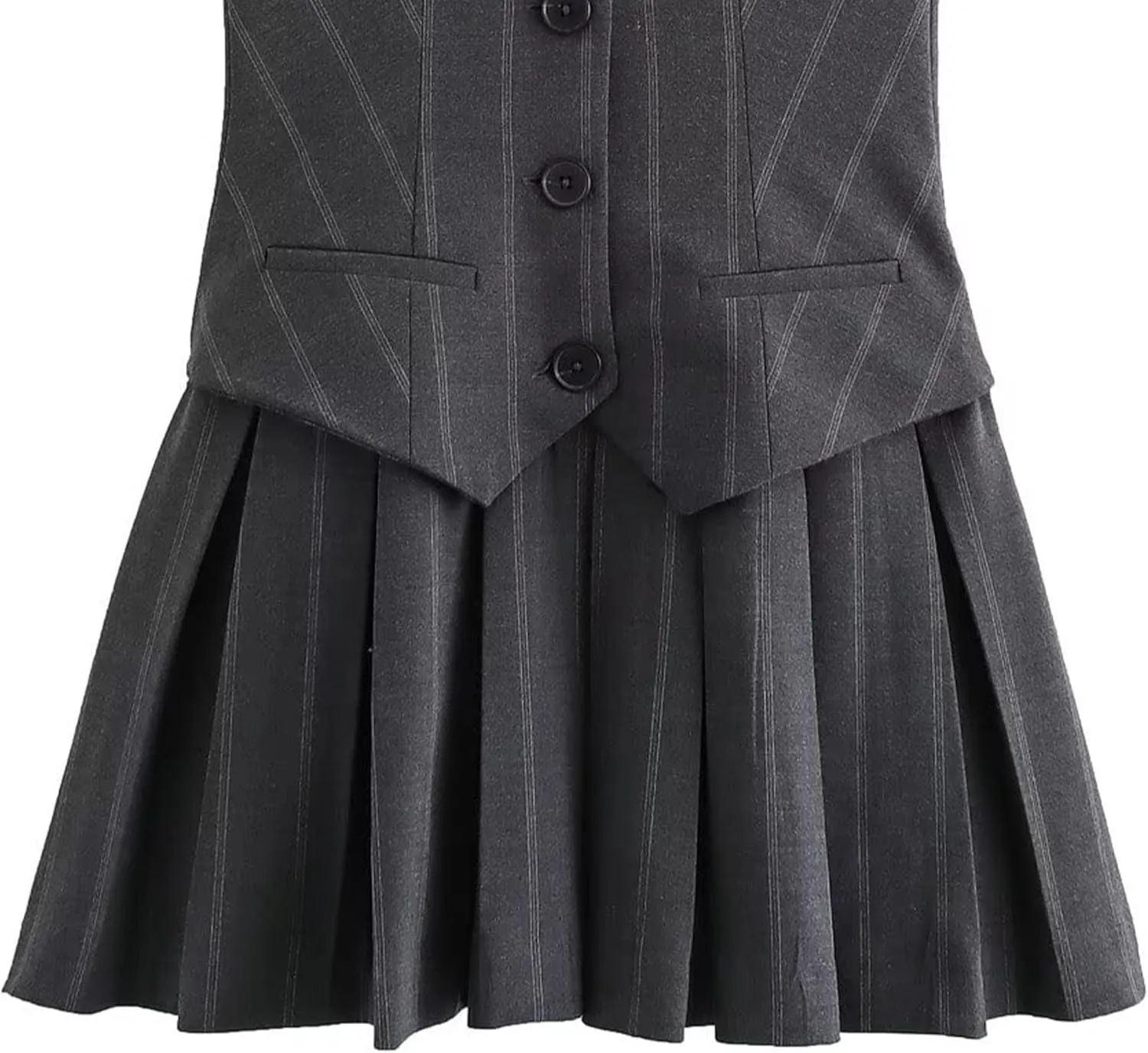 Pantete Womens Summer 2 Piece Skirt Set V Neck Button Vest Tops and Pleated Mini Skirts