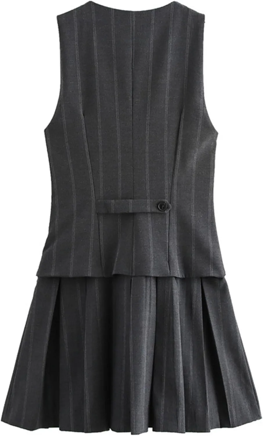 Pantete Womens Summer 2 Piece Skirt Set V Neck Button Vest Tops and Pleated Mini Skirts