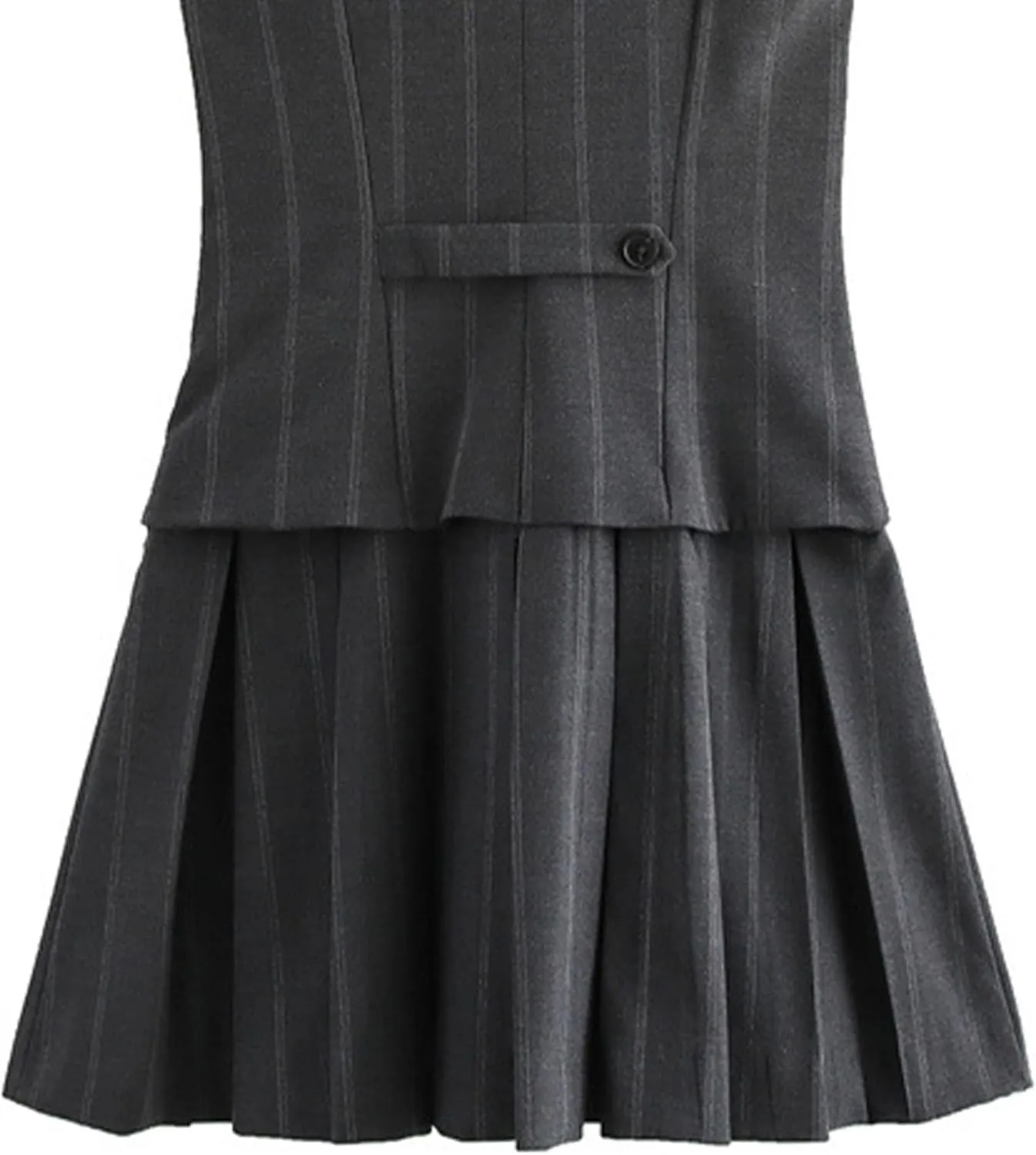 Pantete Womens Summer 2 Piece Skirt Set V Neck Button Vest Tops and Pleated Mini Skirts