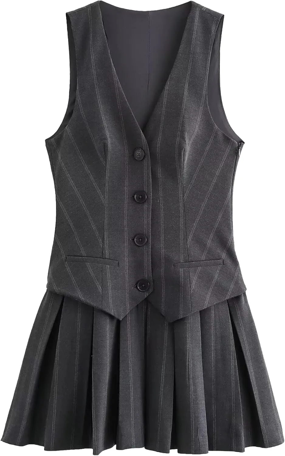 Pantete Womens Summer 2 Piece Skirt Set V Neck Button Vest Tops and Pleated Mini Skirts