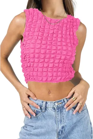 PDLCVD Ribbed Tank Tops for Women Fitted Workout Crew Neck Going Out Shirt Camisoles Sleeveless Cropped Tops Summer