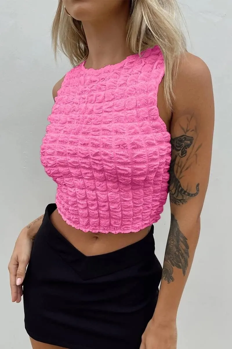 PDLCVD Ribbed Tank Tops for Women Fitted Workout Crew Neck Going Out Shirt Camisoles Sleeveless Cropped Tops Summer