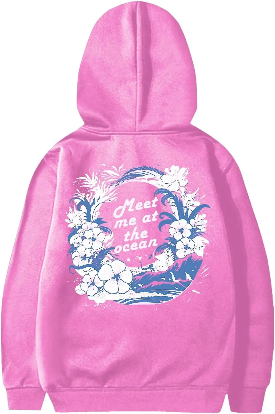 Pink Pom Puff Hoodies For Kids Meet Me At The Ocean Cute Preppy Sweatshirt Teen Girls Oversized Y2K Casual Pullover
