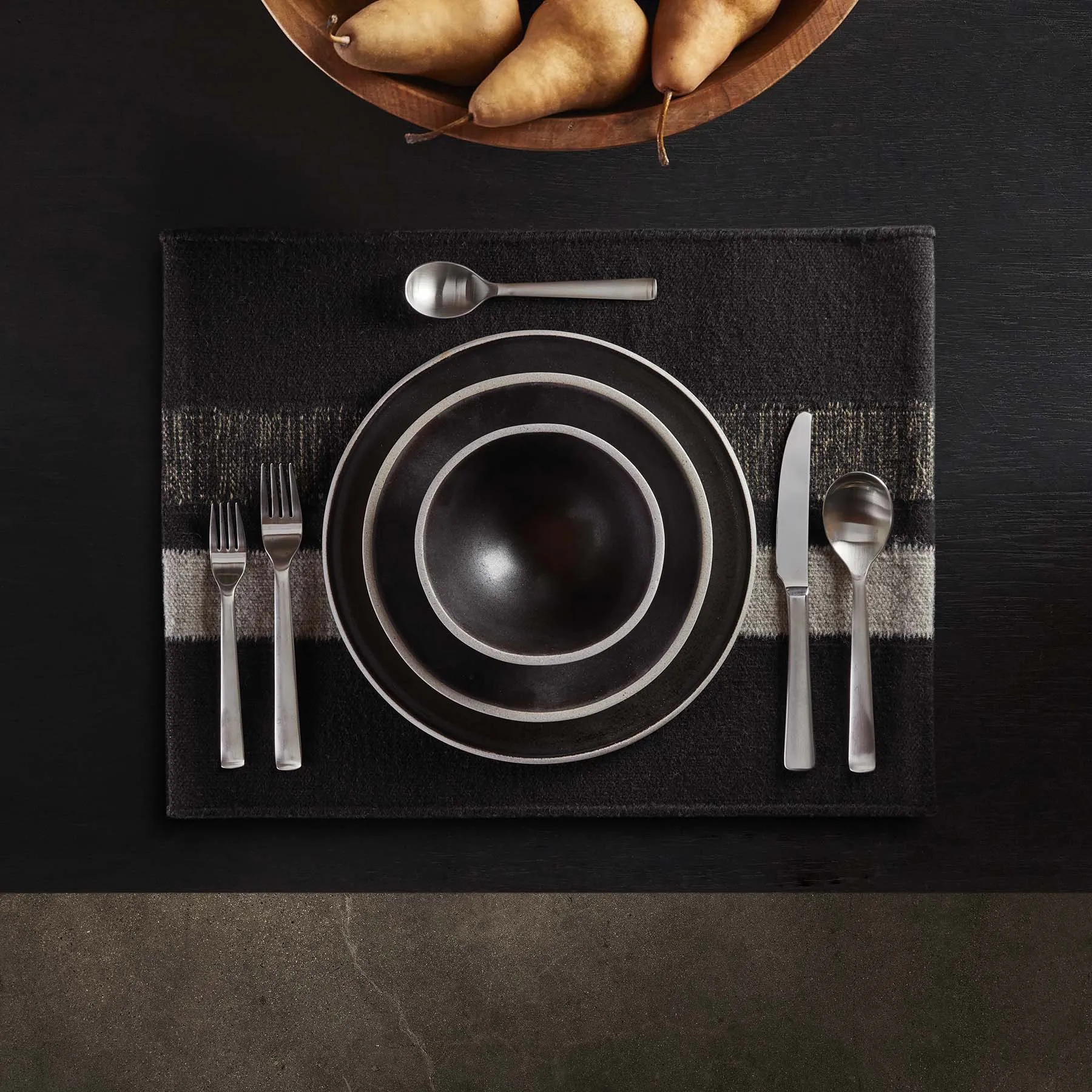 Placemat Wool Double Stripe - Black/Black Marle/Pearl Grey