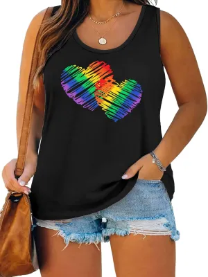 Plus Size Gay Pride Tank Tops Women Rainbow Graphic Shirts LGBT Equality Tshirt Pride Ally Sleeveless Top