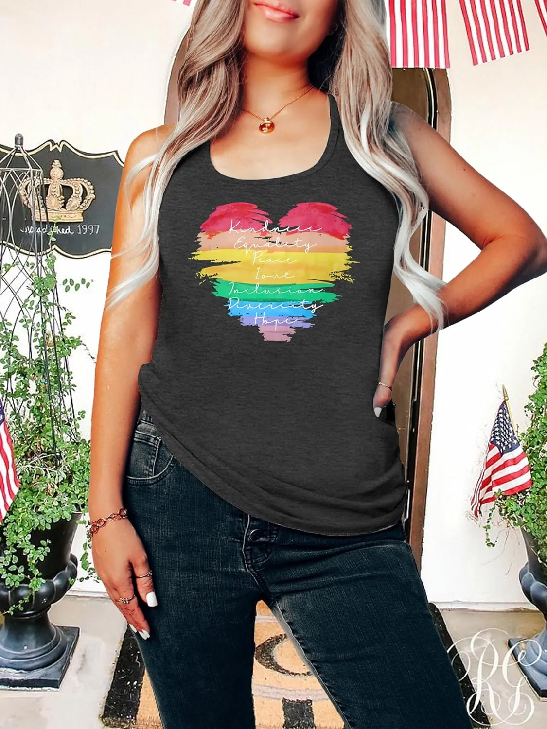 Plus Size Gay Pride Tank Tops Women Rainbow Graphic Shirts LGBT Equality Tshirt Pride Ally Sleeveless Top