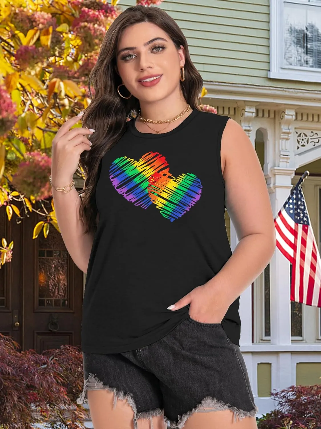 Plus Size Gay Pride Tank Tops Women Rainbow Graphic Shirts LGBT Equality Tshirt Pride Ally Sleeveless Top