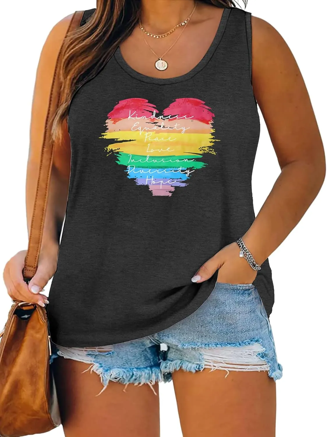 Plus Size Gay Pride Tank Tops Women Rainbow Graphic Shirts LGBT Equality Tshirt Pride Ally Sleeveless Top