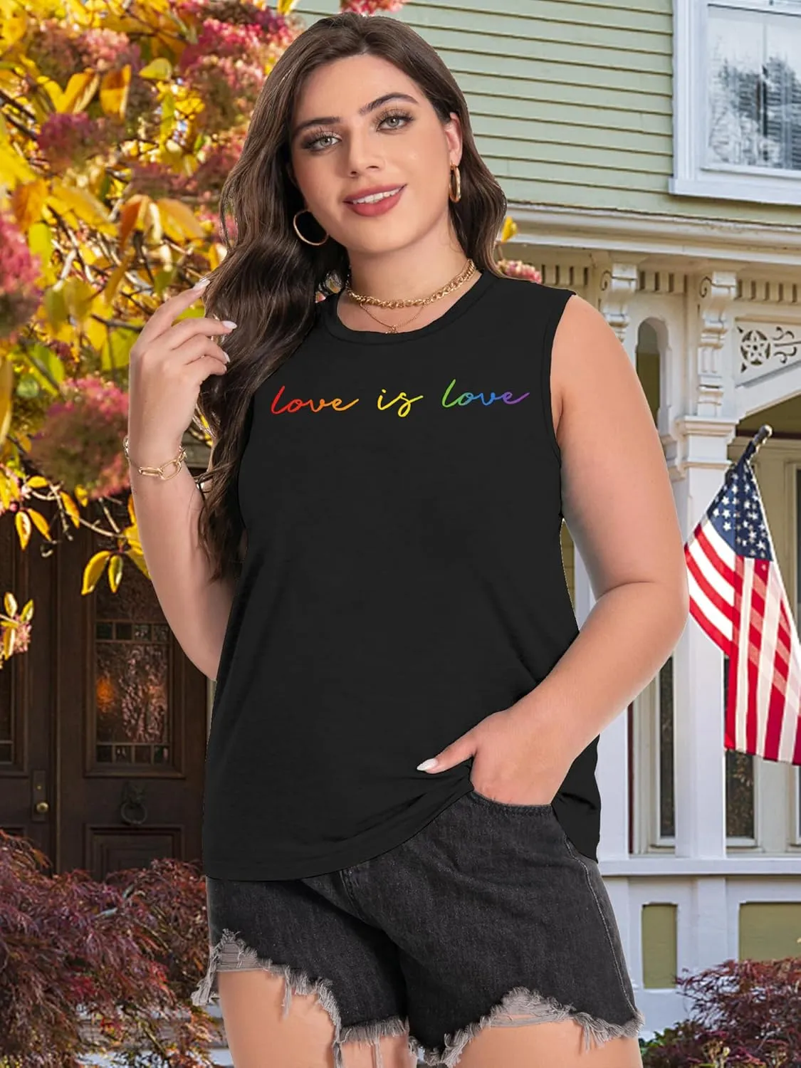 Plus Size Gay Pride Tank Tops Women Rainbow Graphic Shirts LGBT Equality Tshirt Pride Ally Sleeveless Top