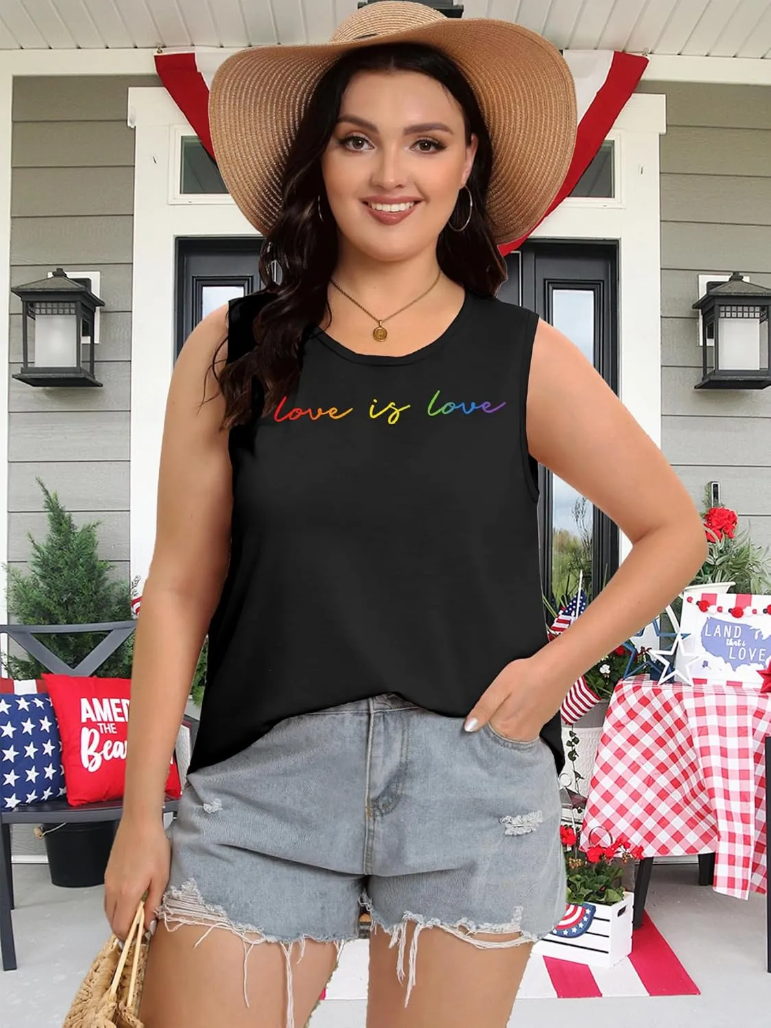 Plus Size Gay Pride Tank Tops Women Rainbow Graphic Shirts LGBT Equality Tshirt Pride Ally Sleeveless Top