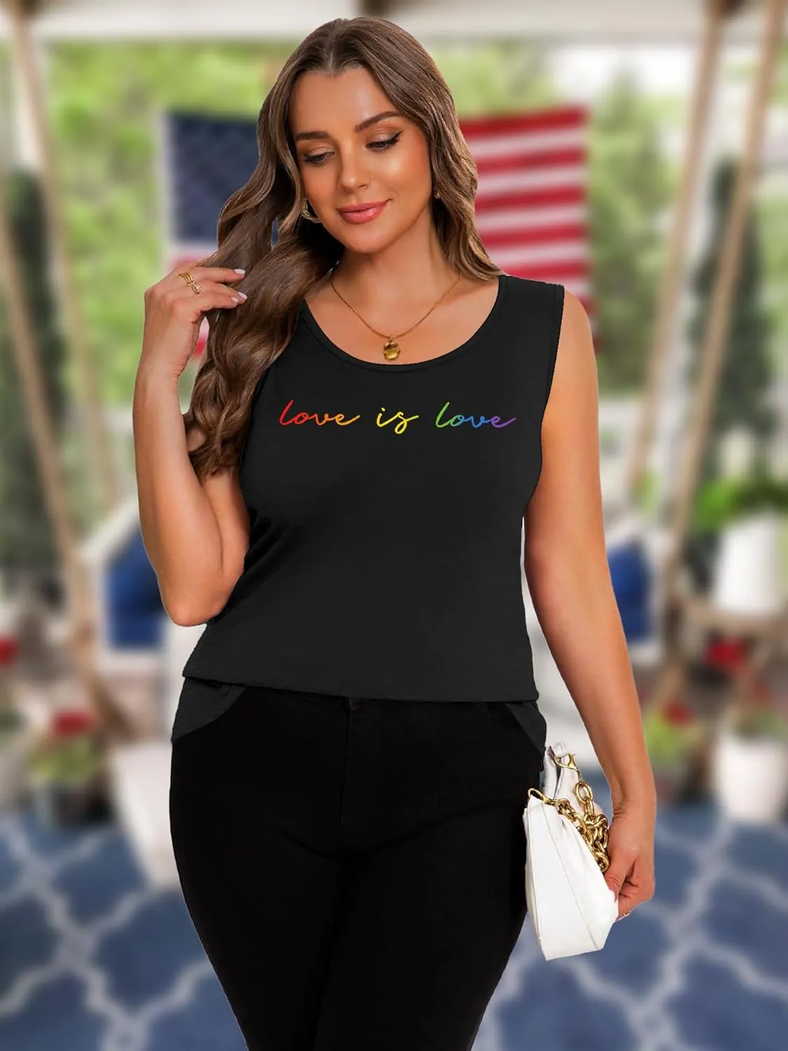 Plus Size Gay Pride Tank Tops Women Rainbow Graphic Shirts LGBT Equality Tshirt Pride Ally Sleeveless Top