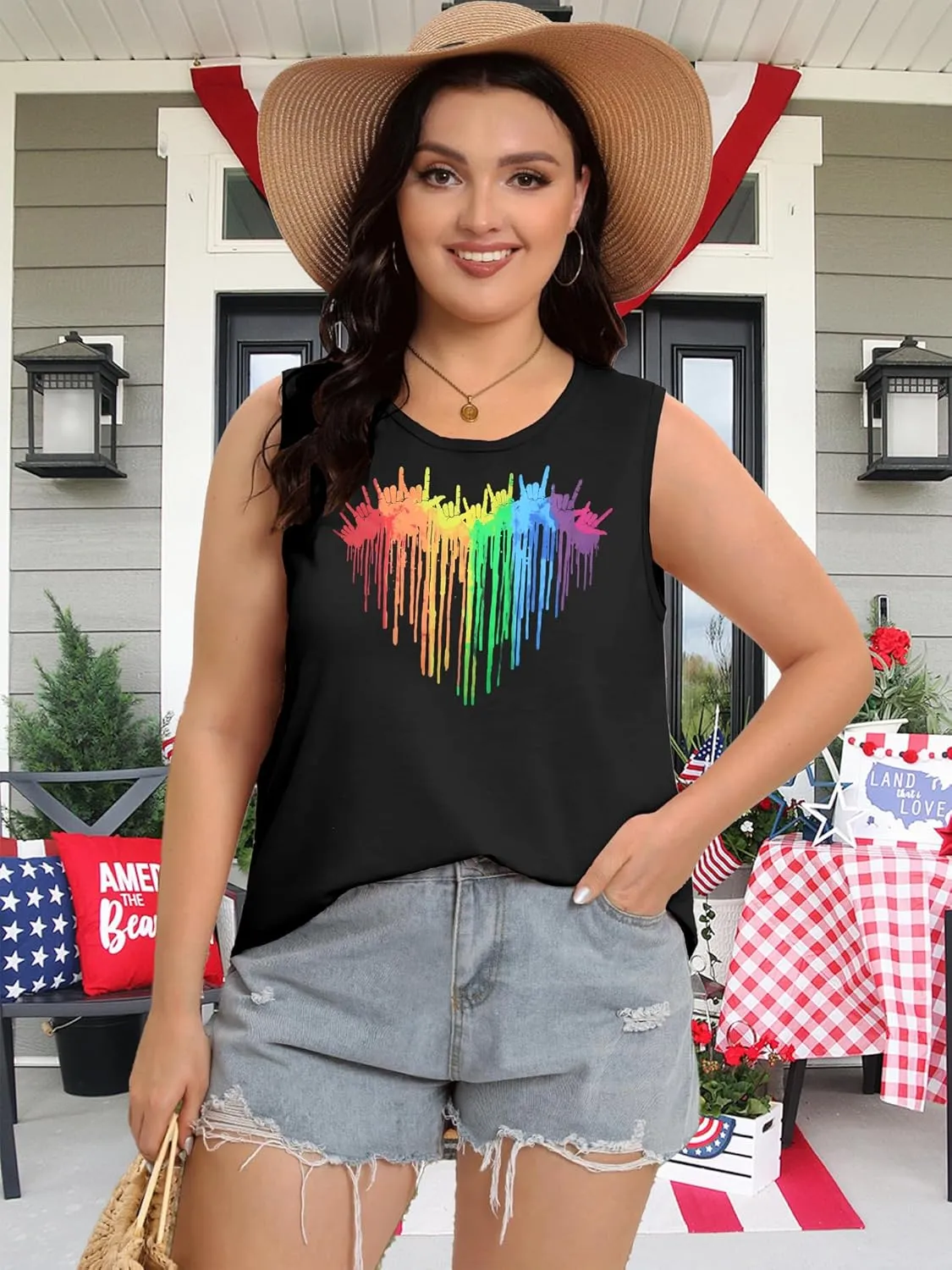 Plus Size Gay Pride Tank Tops Women Rainbow Graphic Shirts LGBT Equality Tshirt Pride Ally Sleeveless Top