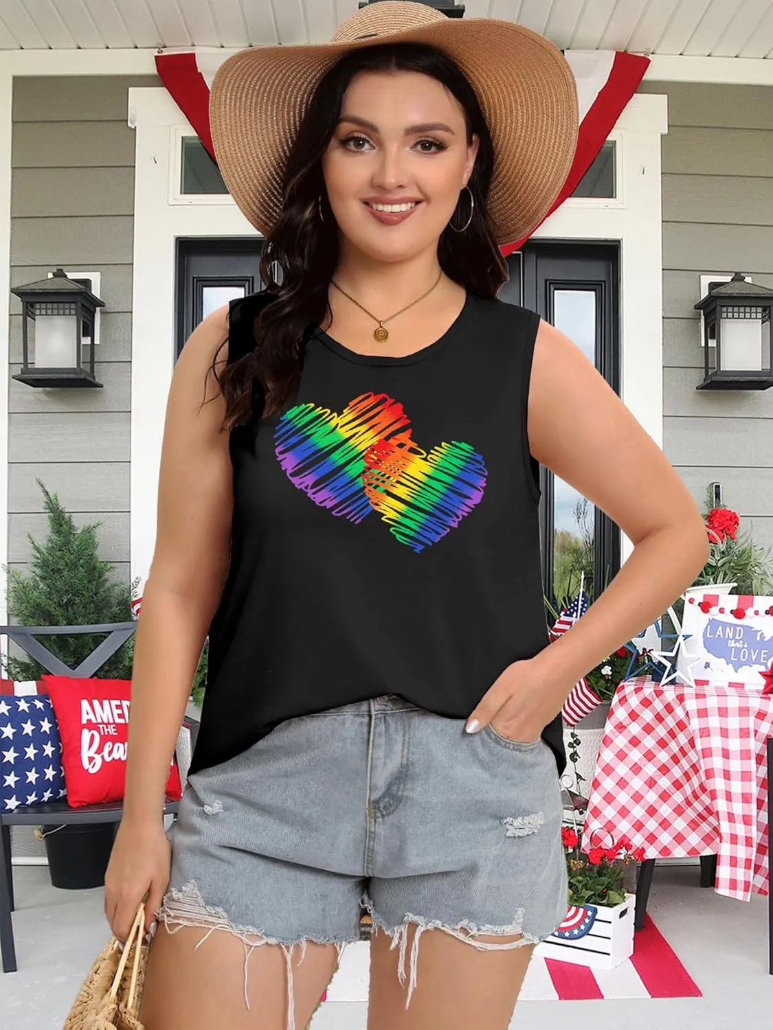 Plus Size Gay Pride Tank Tops Women Rainbow Graphic Shirts LGBT Equality Tshirt Pride Ally Sleeveless Top