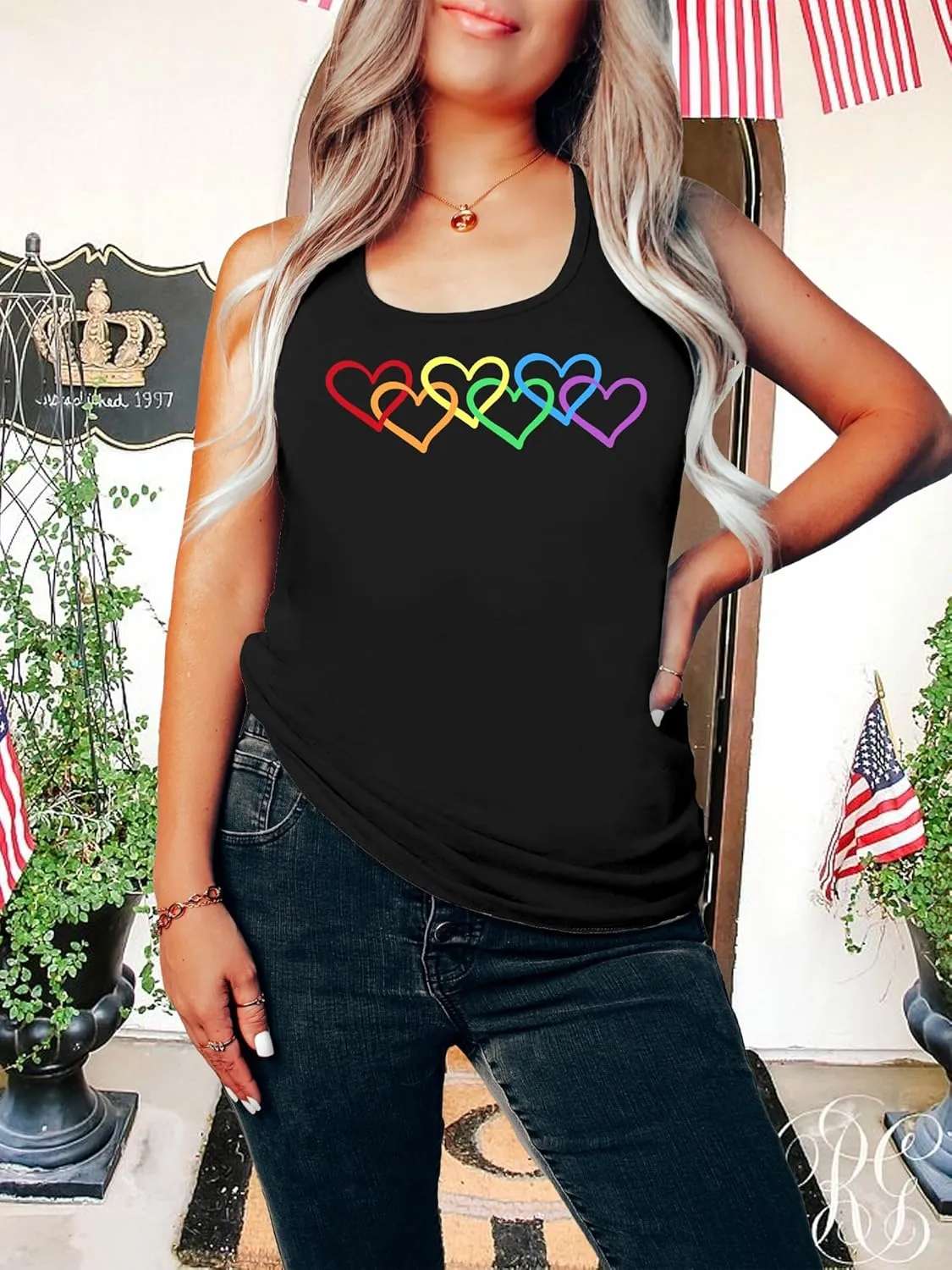 Plus Size Gay Pride Tank Tops Women Rainbow Graphic Shirts LGBT Equality Tshirt Pride Ally Sleeveless Top