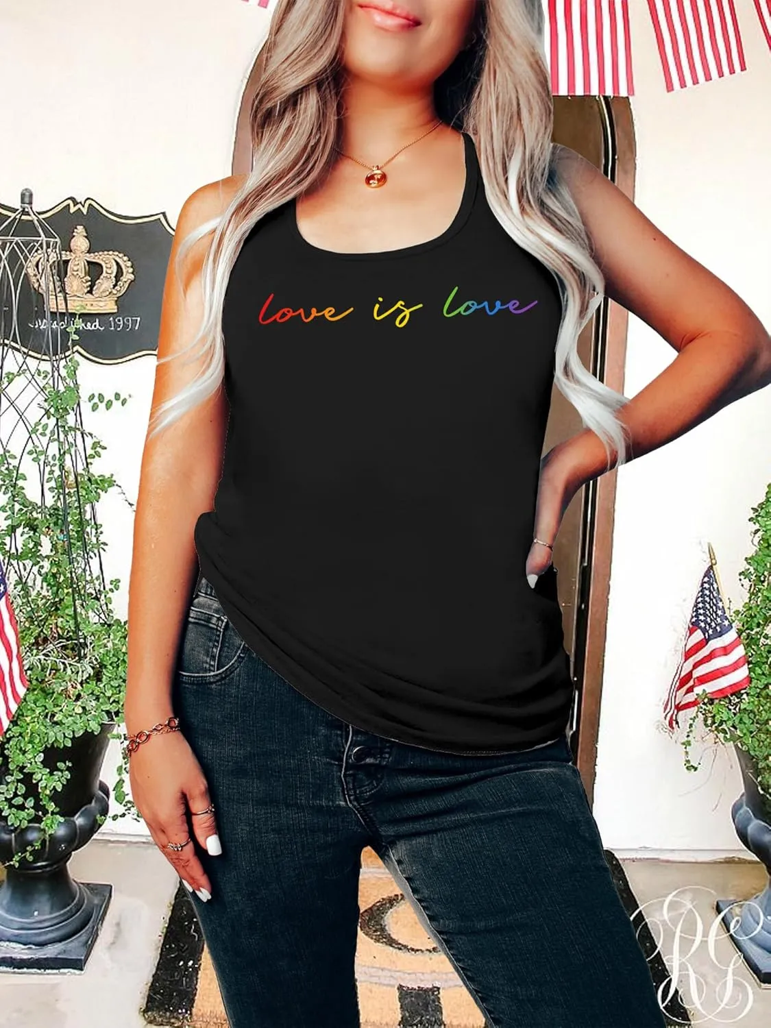 Plus Size Gay Pride Tank Tops Women Rainbow Graphic Shirts LGBT Equality Tshirt Pride Ally Sleeveless Top