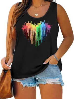 Plus Size Gay Pride Tank Tops Women Rainbow Graphic Shirts LGBT Equality Tshirt Pride Ally Sleeveless Top