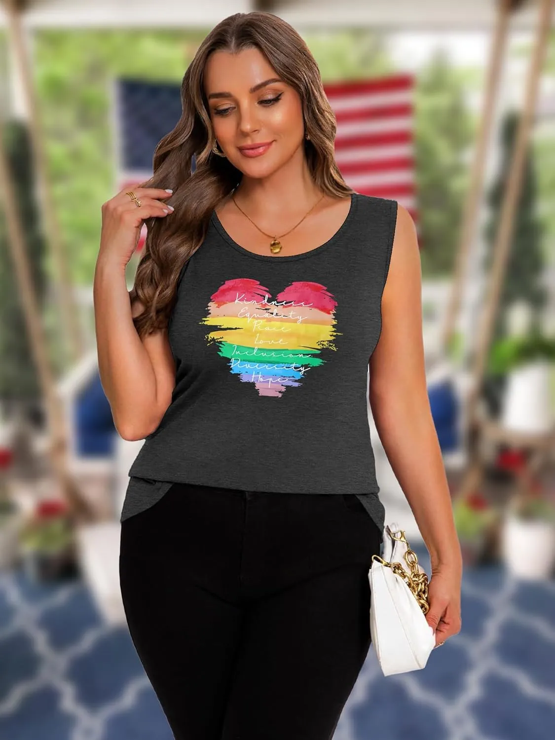 Plus Size Gay Pride Tank Tops Women Rainbow Graphic Shirts LGBT Equality Tshirt Pride Ally Sleeveless Top