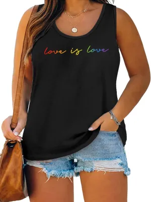 Plus Size Gay Pride Tank Tops Women Rainbow Graphic Shirts LGBT Equality Tshirt Pride Ally Sleeveless Top