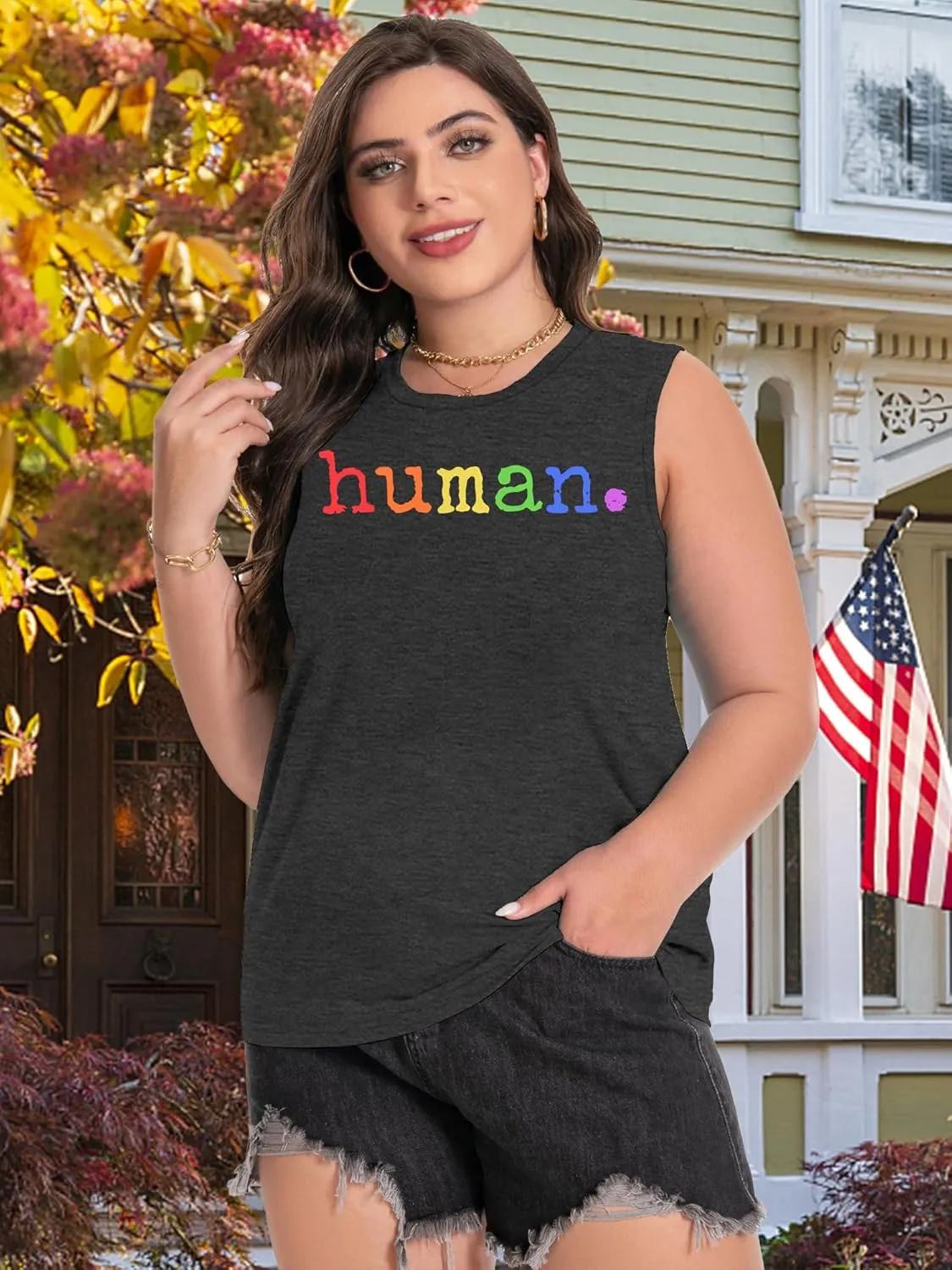 Plus Size Gay Pride Tank Tops Women Rainbow Graphic Shirts LGBT Equality Tshirt Pride Ally Sleeveless Top
