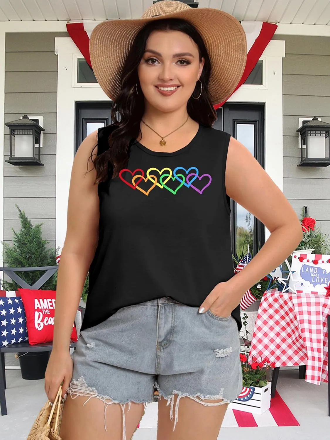 Plus Size Gay Pride Tank Tops Women Rainbow Graphic Shirts LGBT Equality Tshirt Pride Ally Sleeveless Top
