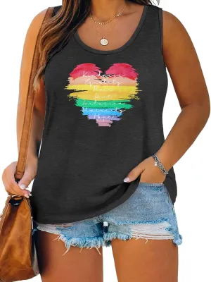 Plus Size Gay Pride Tank Tops Women Rainbow Graphic Shirts LGBT Equality Tshirt Pride Ally Sleeveless Top