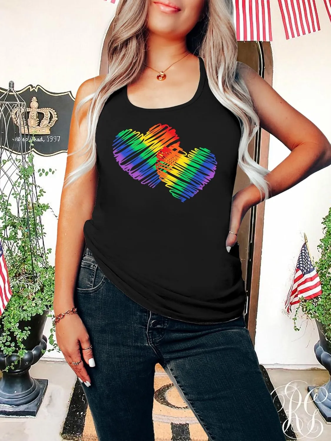 Plus Size Gay Pride Tank Tops Women Rainbow Graphic Shirts LGBT Equality Tshirt Pride Ally Sleeveless Top