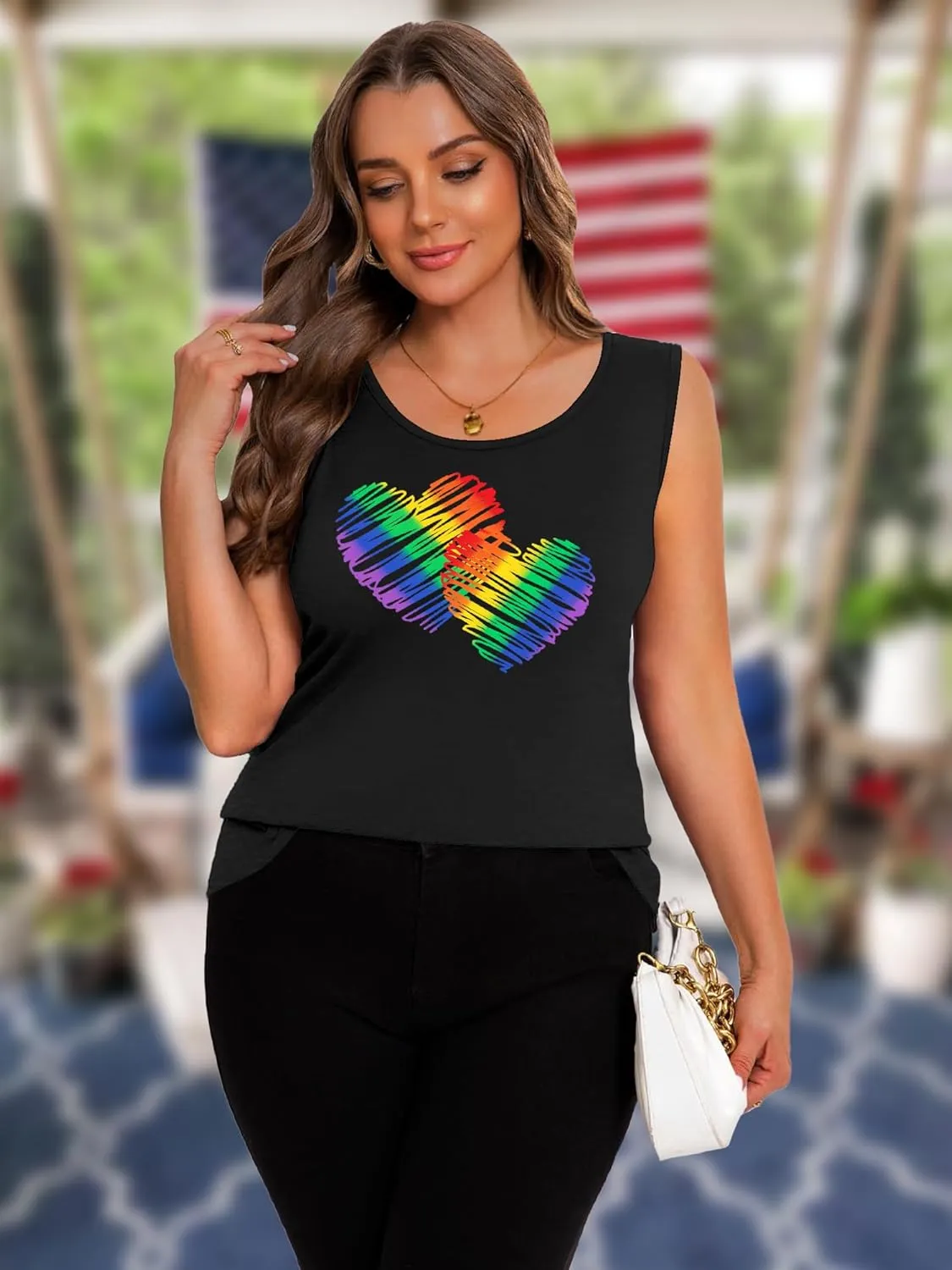 Plus Size Gay Pride Tank Tops Women Rainbow Graphic Shirts LGBT Equality Tshirt Pride Ally Sleeveless Top