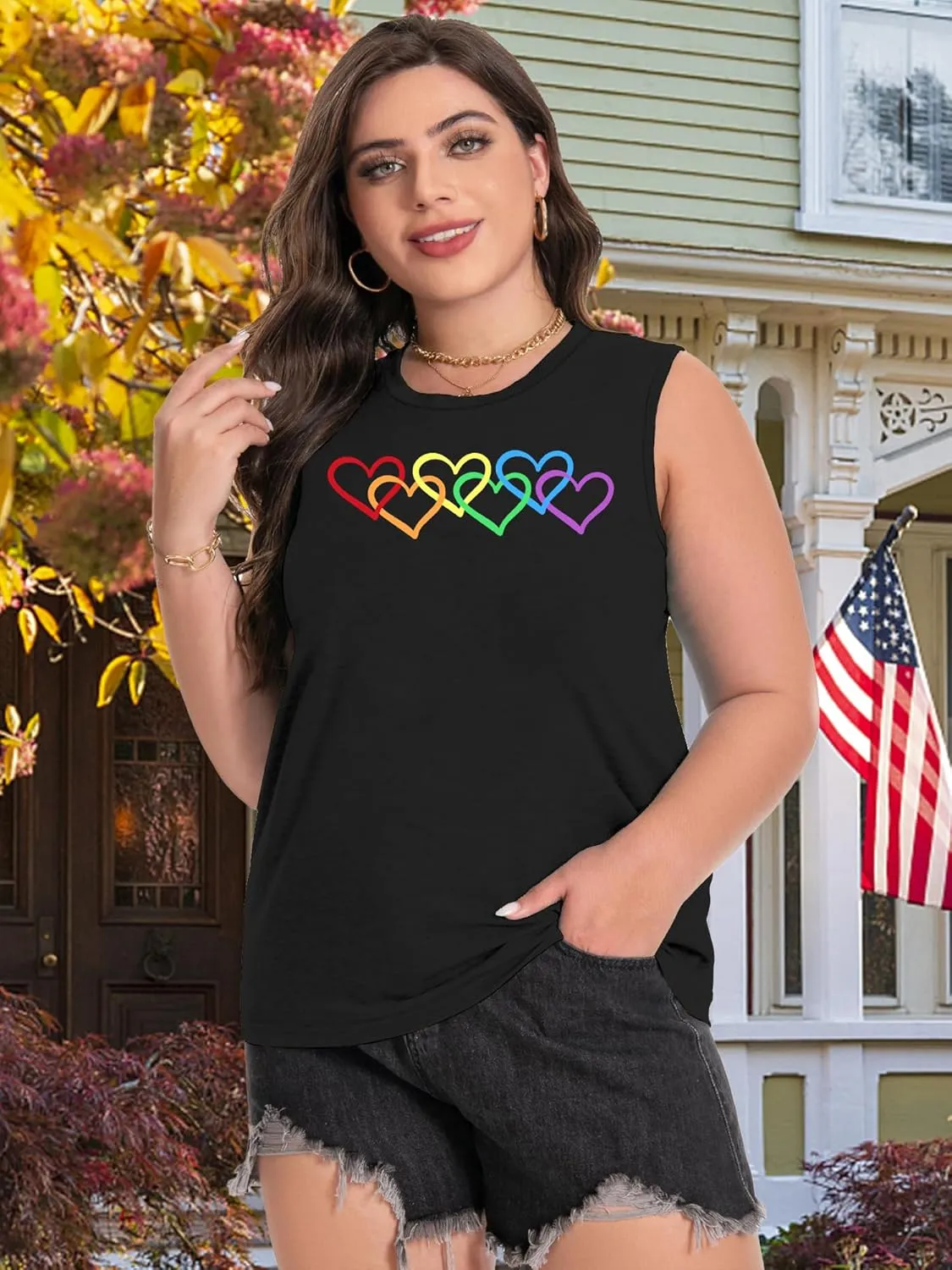 Plus Size Gay Pride Tank Tops Women Rainbow Graphic Shirts LGBT Equality Tshirt Pride Ally Sleeveless Top