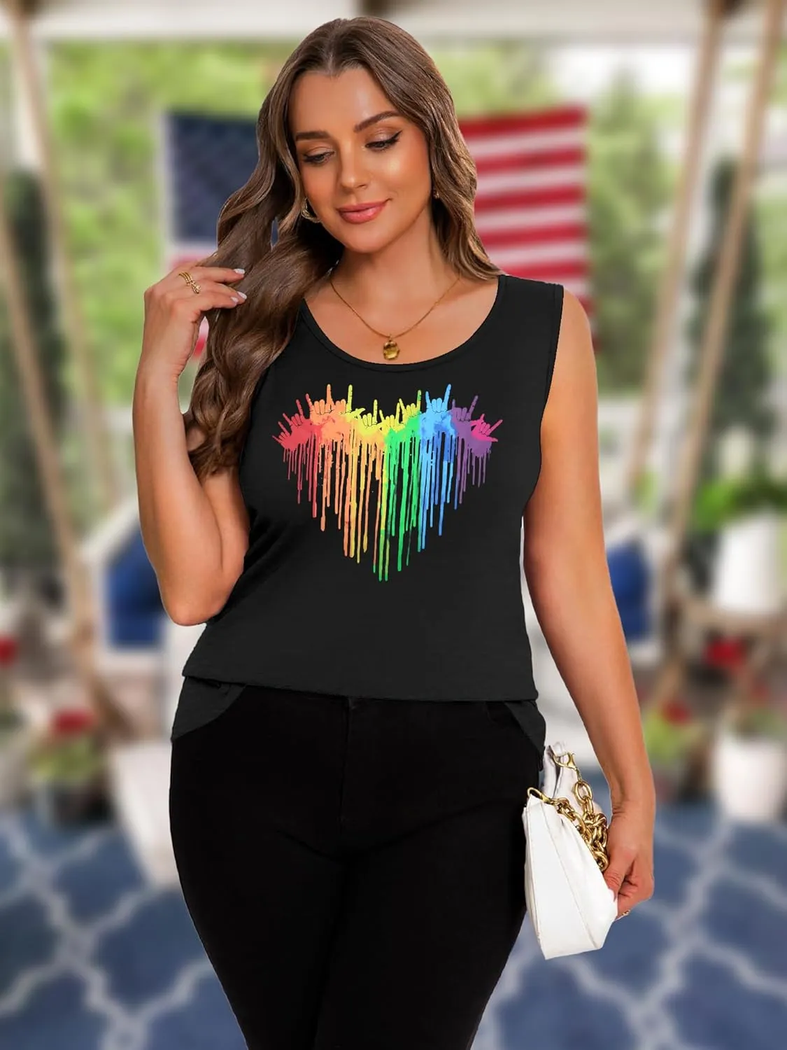 Plus Size Gay Pride Tank Tops Women Rainbow Graphic Shirts LGBT Equality Tshirt Pride Ally Sleeveless Top