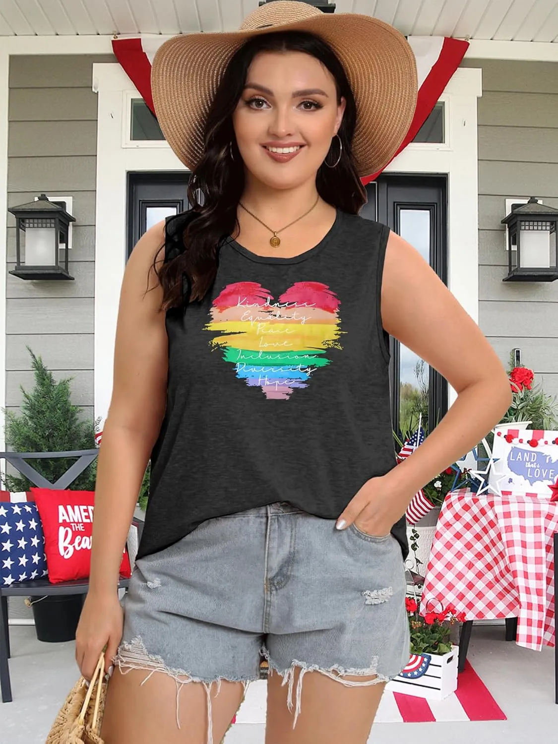 Plus Size Gay Pride Tank Tops Women Rainbow Graphic Shirts LGBT Equality Tshirt Pride Ally Sleeveless Top