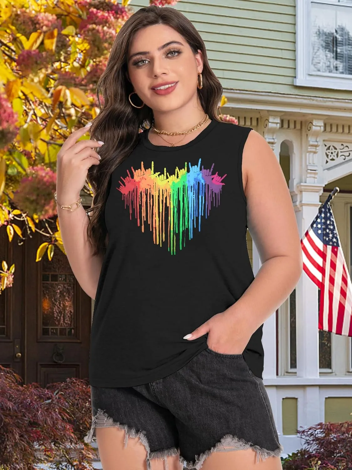 Plus Size Gay Pride Tank Tops Women Rainbow Graphic Shirts LGBT Equality Tshirt Pride Ally Sleeveless Top