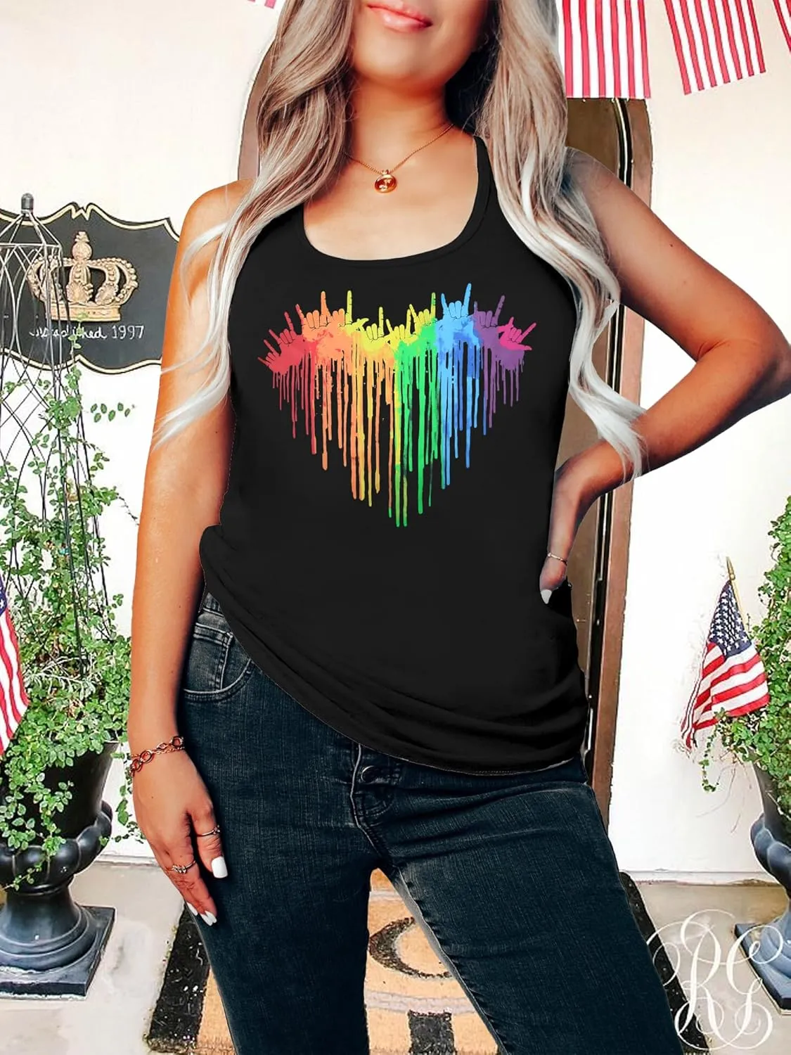 Plus Size Gay Pride Tank Tops Women Rainbow Graphic Shirts LGBT Equality Tshirt Pride Ally Sleeveless Top