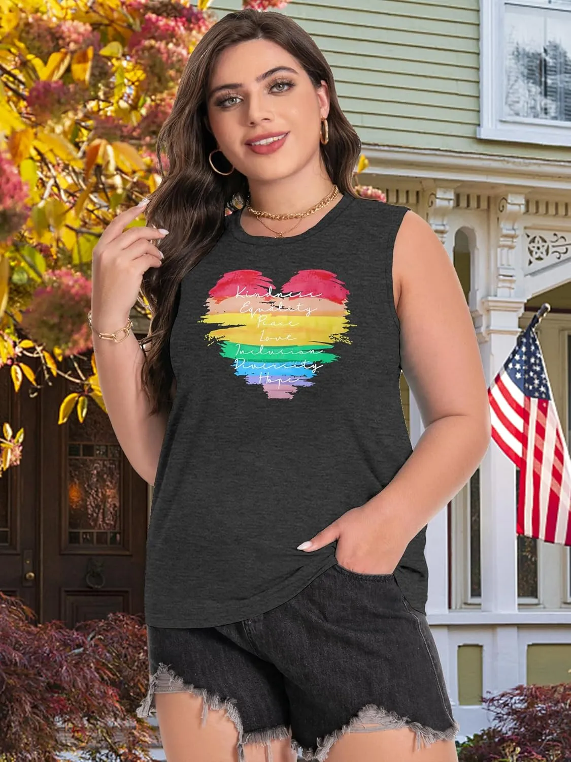 Plus Size Gay Pride Tank Tops Women Rainbow Graphic Shirts LGBT Equality Tshirt Pride Ally Sleeveless Top