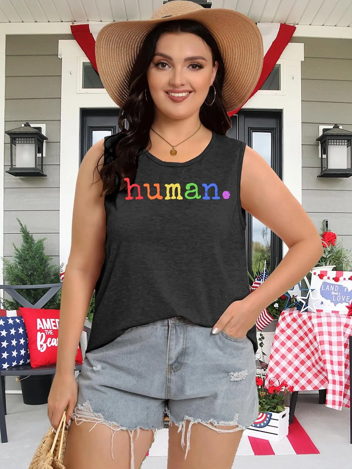Plus Size Gay Pride Tank Tops Women Rainbow Graphic Shirts LGBT Equality Tshirt Pride Ally Sleeveless Top