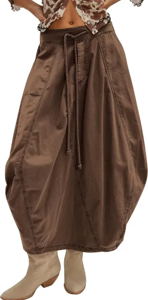 Poplin Midi Skirt for Women Cotton Baggy Drawstring Parachute Skirt Casual Cargo Maxi Long Skirts with Pockets 2025