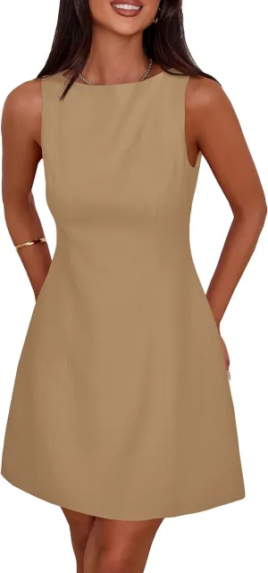 PRETTYGARDEN Womens Formal Short Dresses 2025 Summer Sleeveless Boat Neck A Line Elegant Mini Cocktail Party Dress