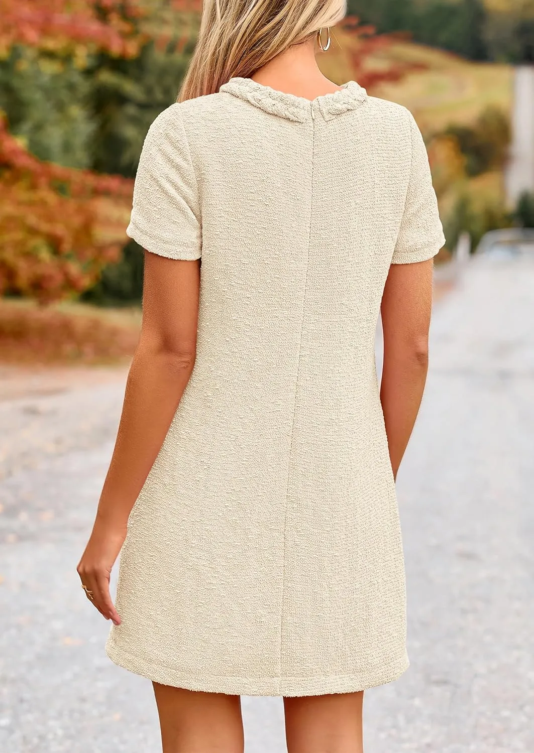 PRETTYGARDEN Women's Summer Tweed Short Dress Crewneck Short Sleeve A Line Mini Casual Elegant Cute Party Vintage Dresses