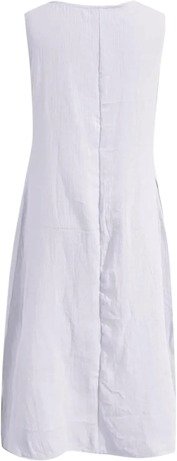 PTOLOCIF Summer Maxi Dresses for Women 2025 Casual Crew Neck Sleeveless Tank Dress a Line Swing Long Sundresses with Pocket