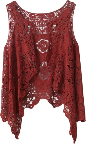 PUWEI Women's Open Front Crochet Bohemian Hippie Butterfly Vest Cardigan Coverup