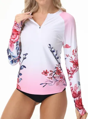 Rash Guard for Women UPF 50  Swim Shirts 1/4 Zip Long Sleeve SPF UV Protection Shirts No Bottom Tops with Thumb Hole