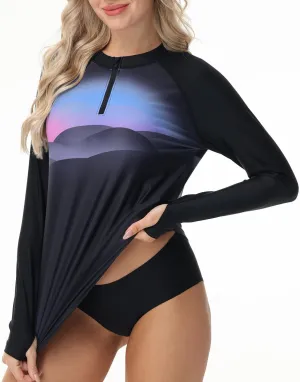 Rash Guard for Women UPF 50  Swim Shirts 1/4 Zip Long Sleeve SPF UV Protection Shirts No Bottom Tops with Thumb Hole