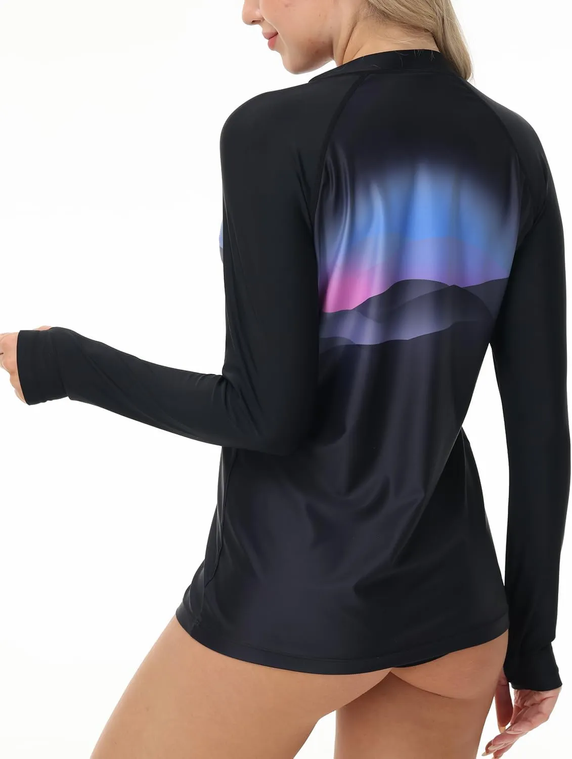 Rash Guard for Women UPF 50  Swim Shirts 1/4 Zip Long Sleeve SPF UV Protection Shirts No Bottom Tops with Thumb Hole