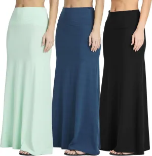 Real Essentials 3 Pack: Women's Ultra-Soft Flowy Maxi High Waisted Long Skirts (Available in Plus Size)