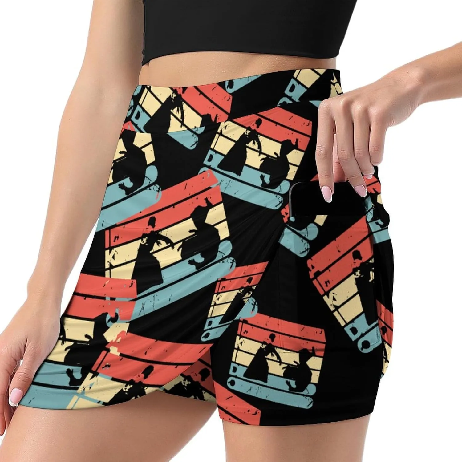 Retro Aikido Martial Women's Skort Athletic Skirt Golf Skorts A-line Skirts with Built-in Shorts Pockets