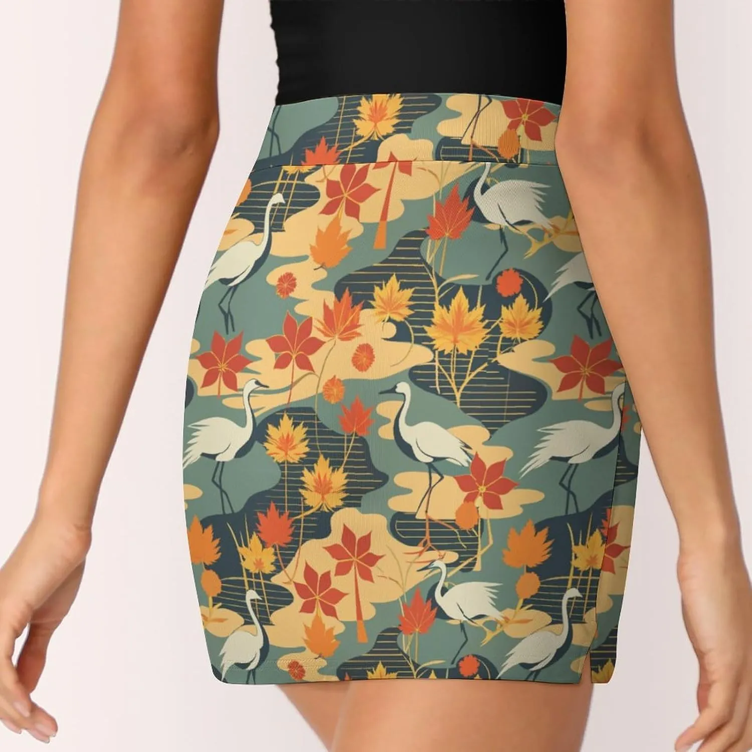 Retro Bird Pattern Women's Athletic Skirts Light Proof A-line Trouser Skirt with Shorts Pockets