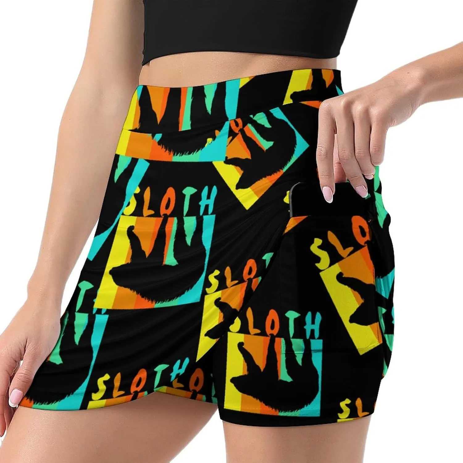 Retro Sloth Women's Skort Athletic Skirt Golf Skorts A-line Skirts with Built-in Shorts Pockets