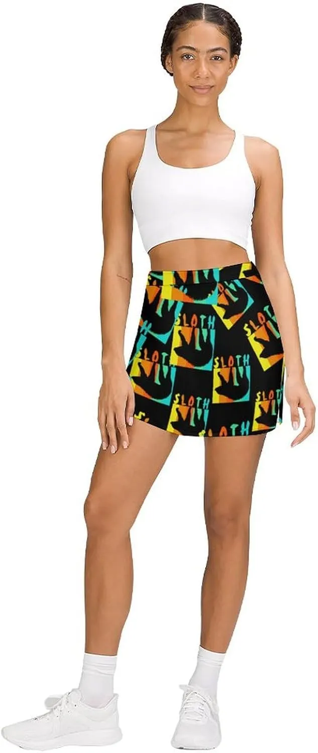 Retro Sloth Women's Skort Athletic Skirt Golf Skorts A-line Skirts with Built-in Shorts Pockets
