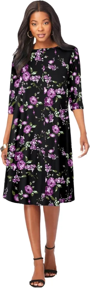 Roaman's Women's Plus Size Ultrasmooth Fabric Boatneck Swing Dress