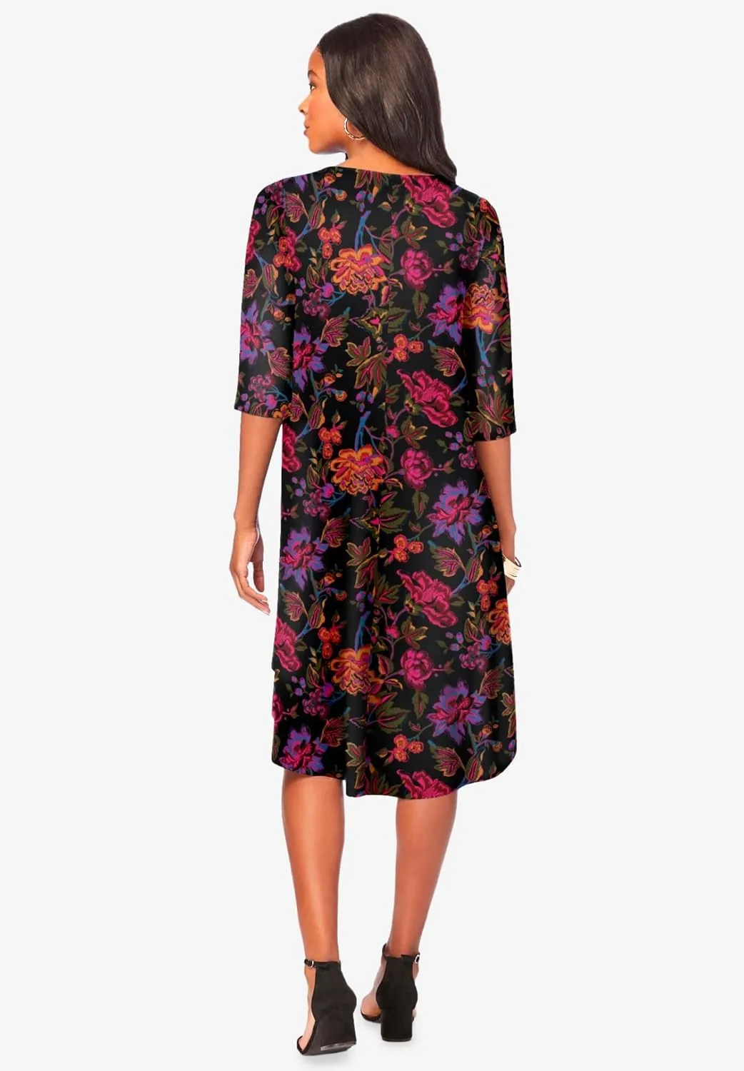 Roaman's Women's Plus Size Ultrasmooth Fabric Boatneck Swing Dress