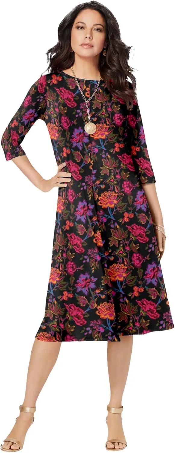 Roaman's Women's Plus Size Ultrasmooth Fabric Boatneck Swing Dress